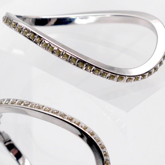 14k Diamond Hoop Earrings - Solid White Gold Wave Form 2” - Picture 2 of 7